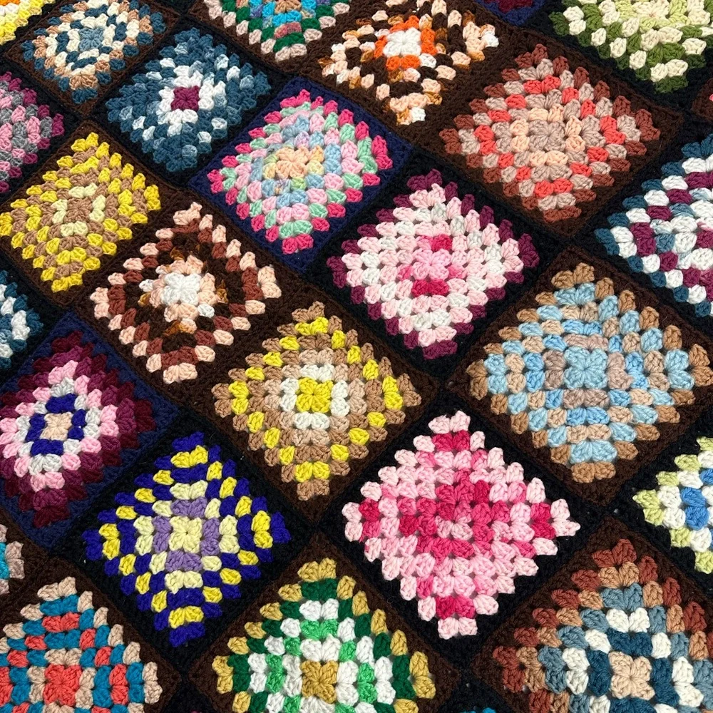 Handmade Granny Square Afghan Crochet Throw Blanket 49x47